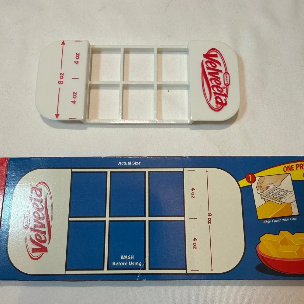Vintage Kraft Velveeta Cheese Storage Container and 8oz Cheese Cuber Set Blue